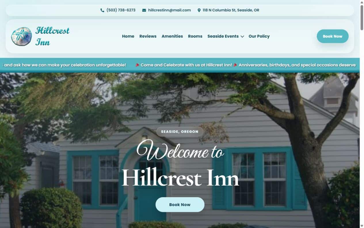 Seaside Hillcrest Inn website project — Seaside, OR 97138
