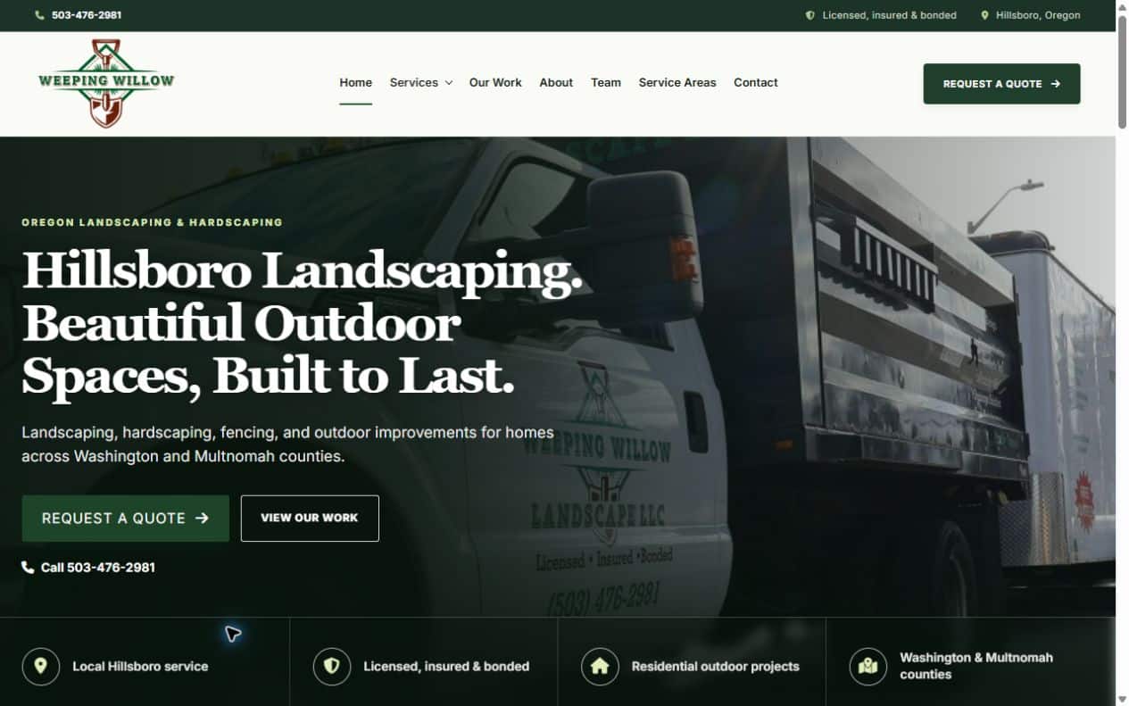 Weeping Willow Landscapes website project — Hillsboro, OR