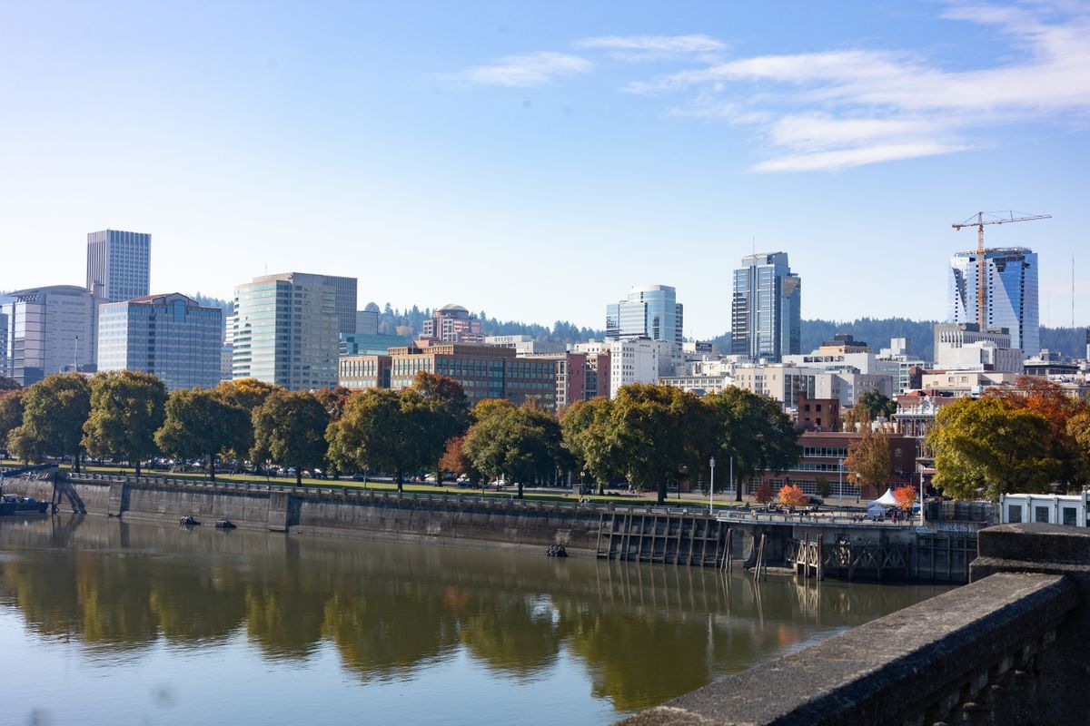 Portland Oregon skyline along the Willamette River