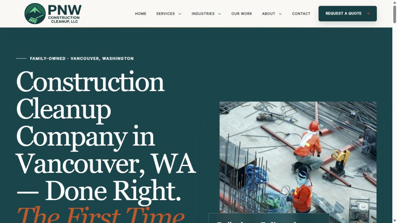 PNW Construction Cleanup website project — Vancouver, WA